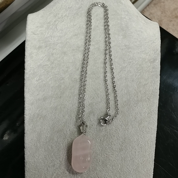 Rose Quartz Necklace Natural Gemstone Crystal Pendant Stainless-Steel Chain 20" - Picture 11 of 16
